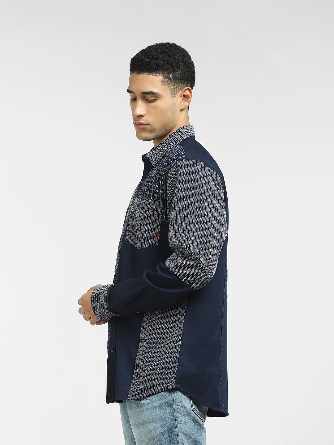 Blue Cut & Dew Patchwork Denim Shirt