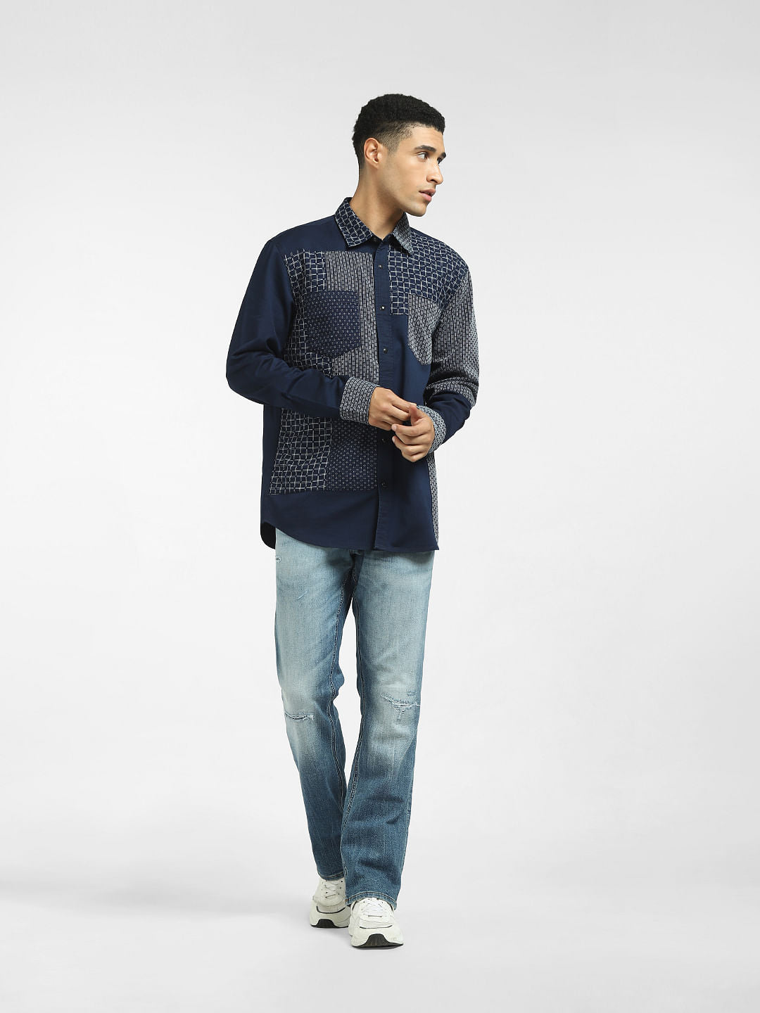 Blue Cut & Dew Patchwork Denim Shirt