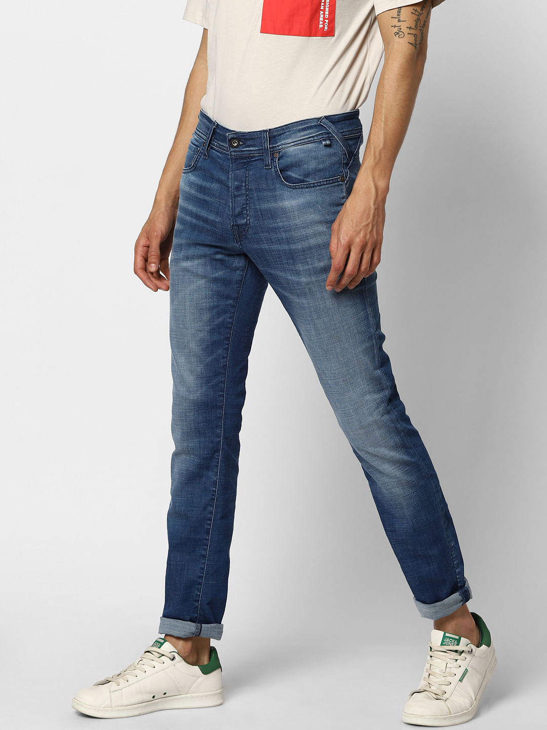 Blue Low Rise Washed Glenn Slim Fit Jeans