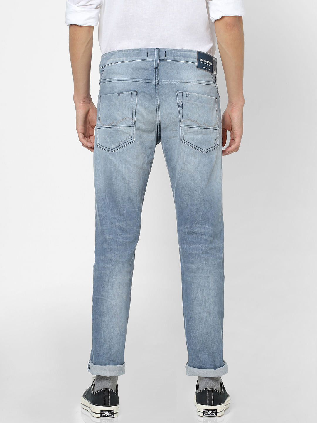 Blue Low Rise Glenn Distressed Slim Fit Jeans