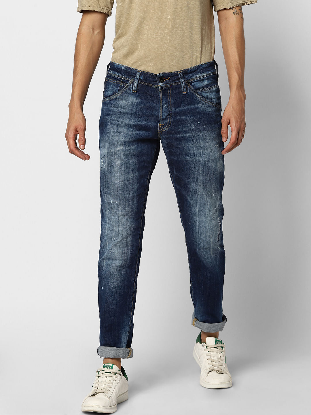 Blue Low Rise Mildly Distressed Glenn Slim Jeans