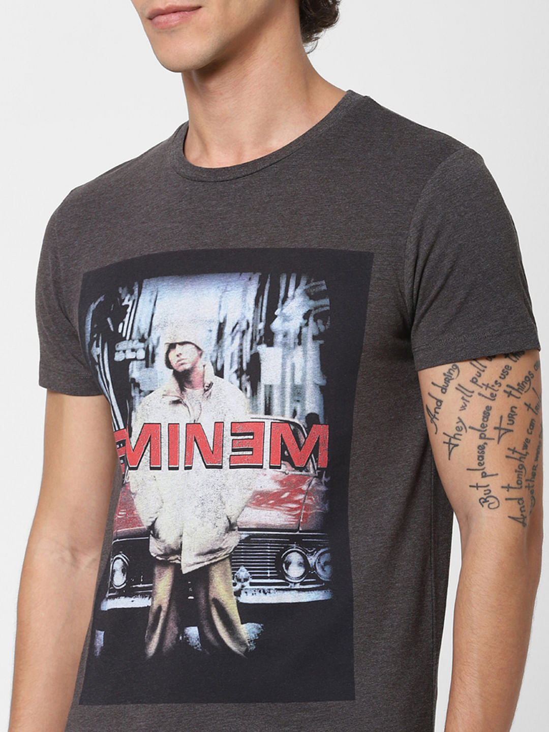X Eminem Grey Graphic Print Crew Neck T-shirt