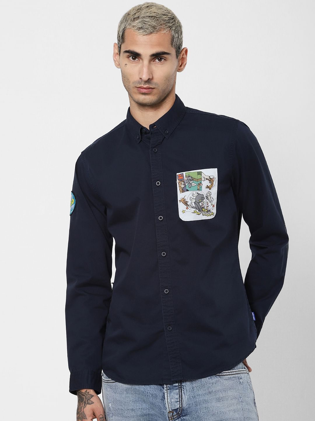 X Tom & Jerry Navy Blue Printed Full Sleeves Shirt
