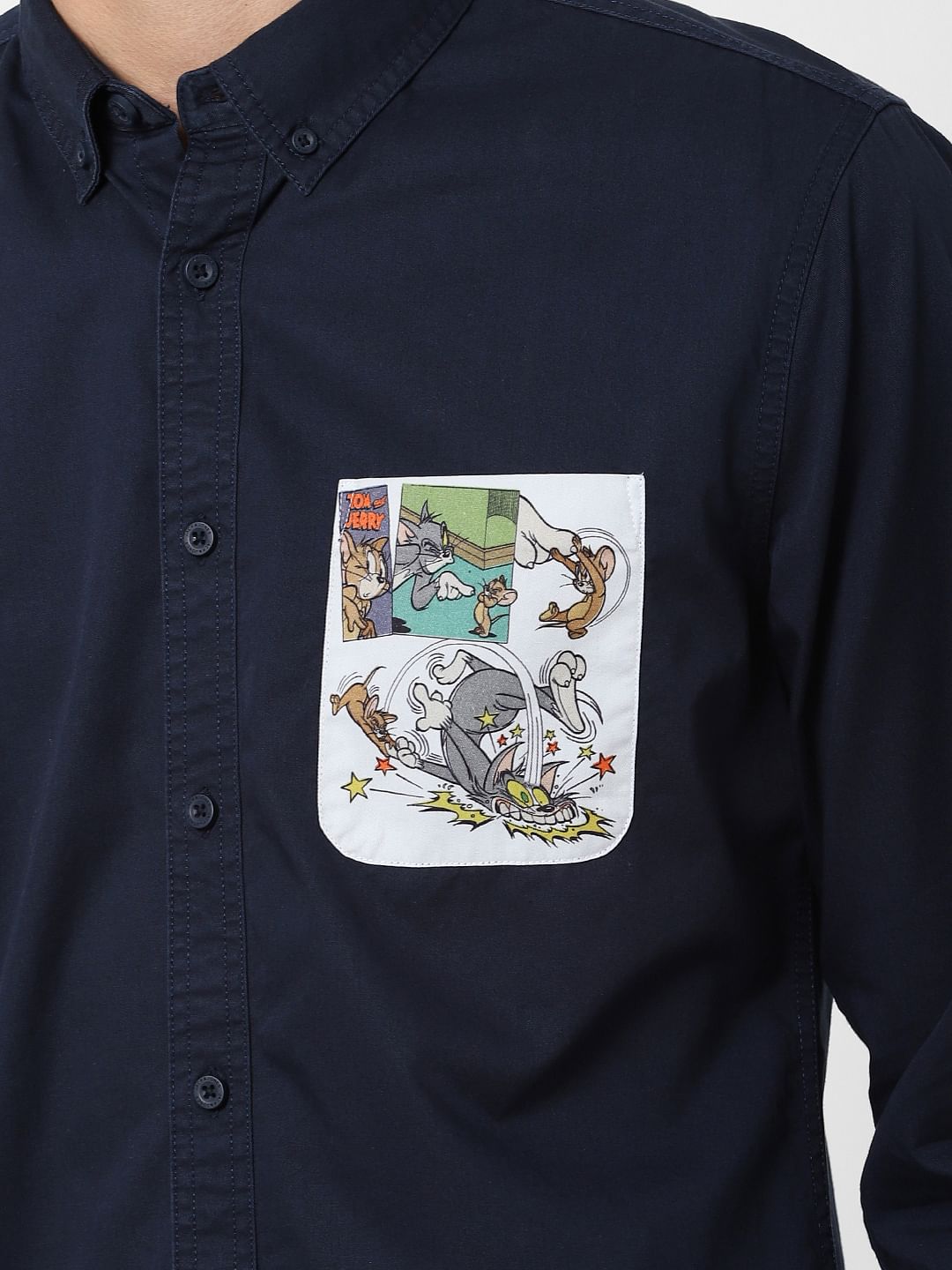 X Tom & Jerry Navy Blue Printed Full Sleeves Shirt