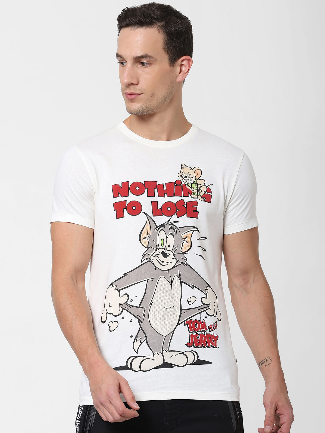X Tom & Jerry White Printed Crew Neck T-shirt