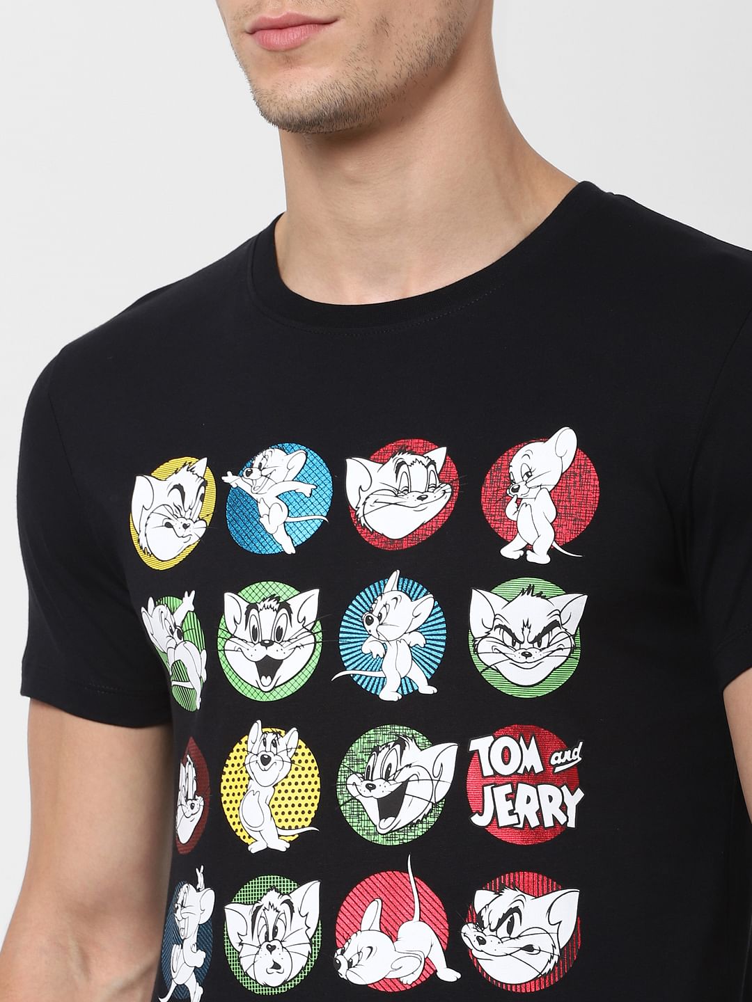 X Tom & Jerry Black Graphic Print Crew Neck T-shirt