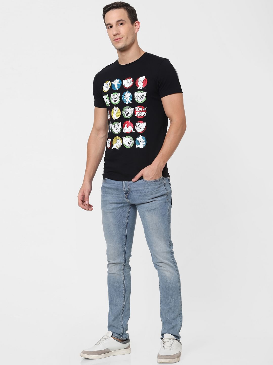 X Tom & Jerry Black Graphic Print Crew Neck T-shirt