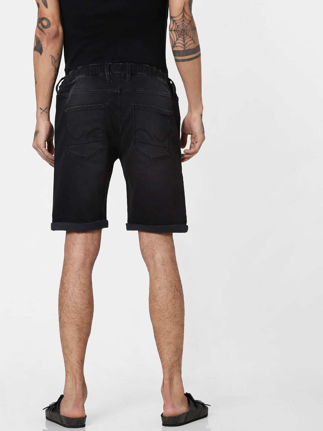 Black Low Rise Washed Denim Shorts