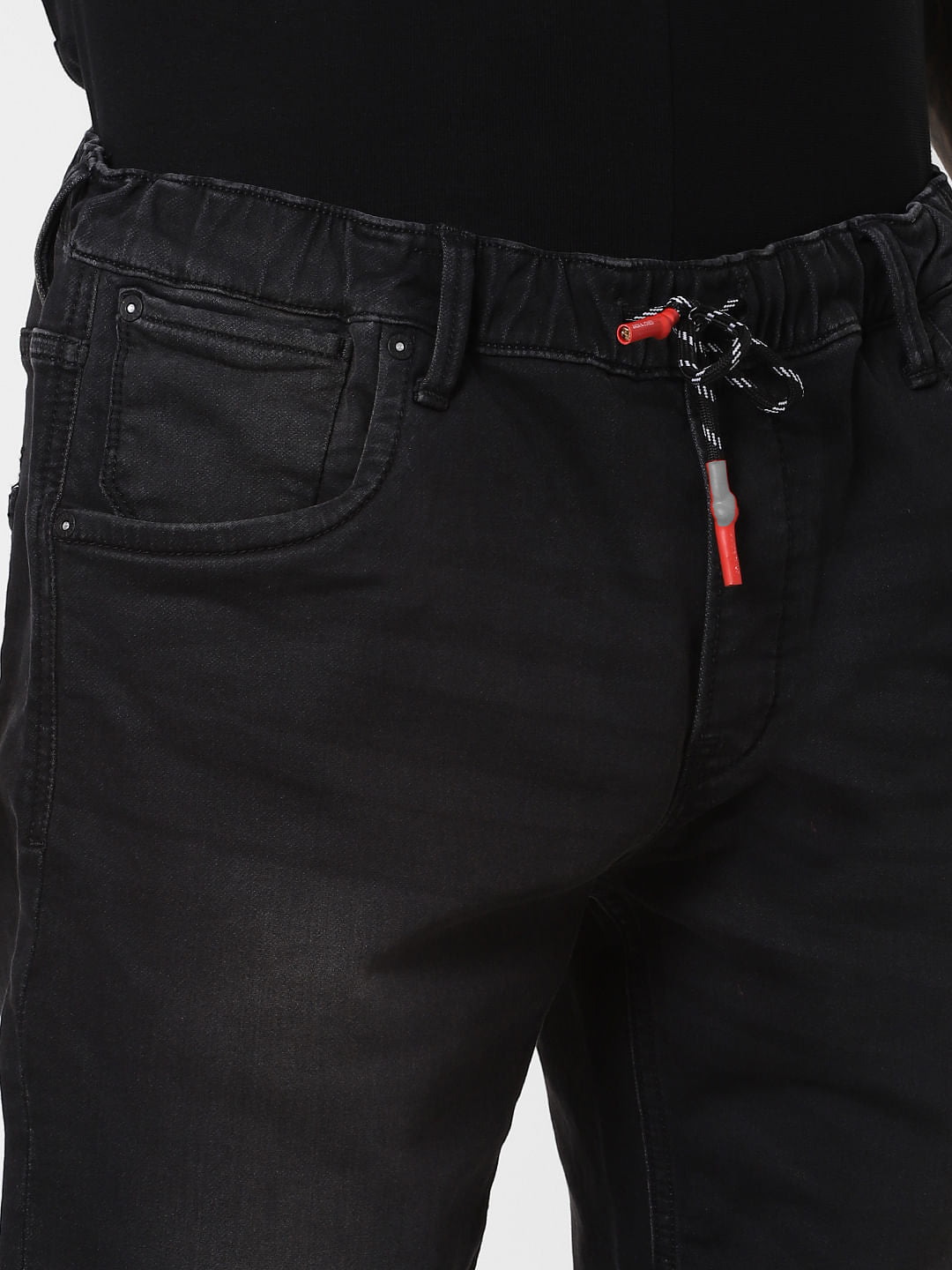 Black Low Rise Washed Denim Shorts