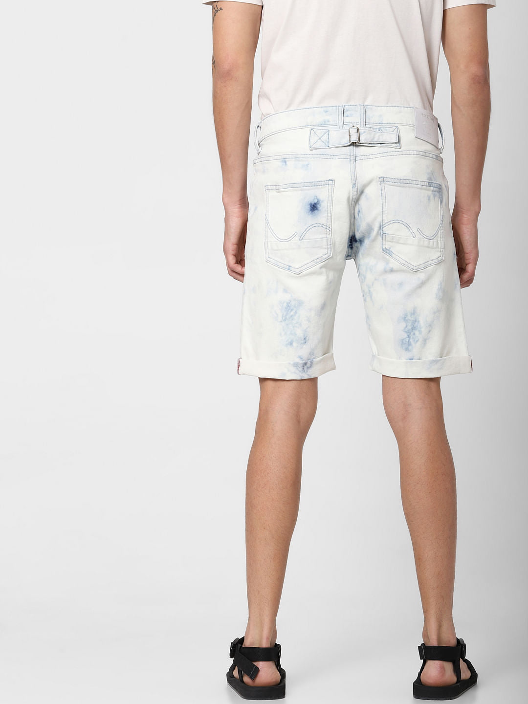 Blue Low Rise Acid Washed Denim Shorts