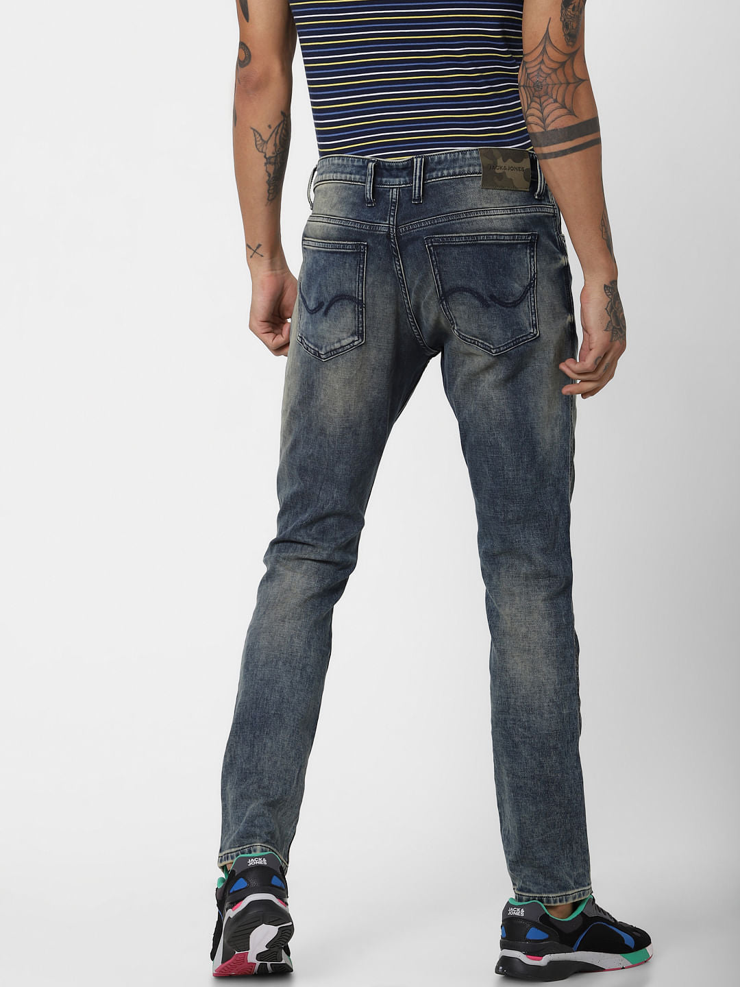 Blue Low Rise Distressed Glenn Slim Jeans