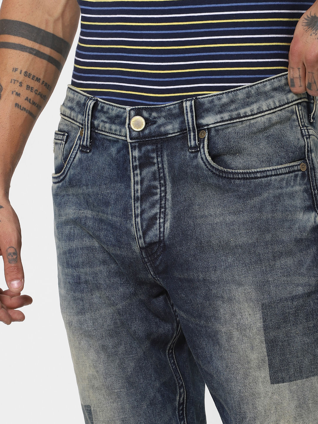 Blue Low Rise Distressed Glenn Slim Jeans