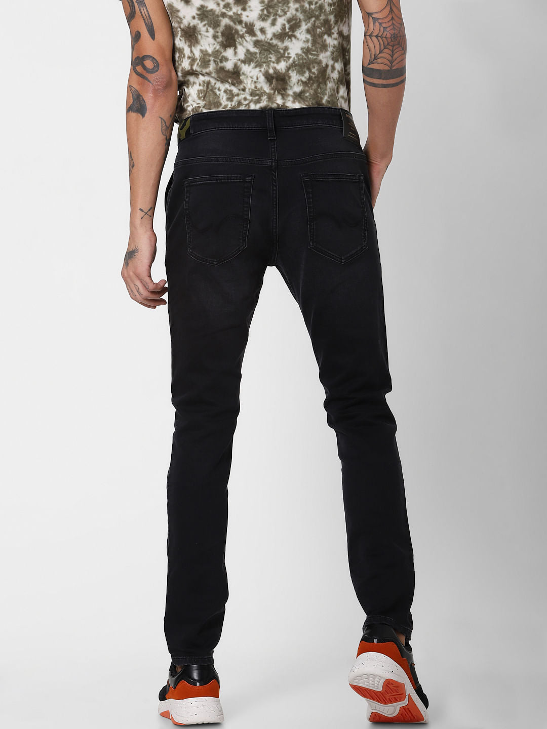 Black Low Rise Camo Detail Ben Skinny Jeans