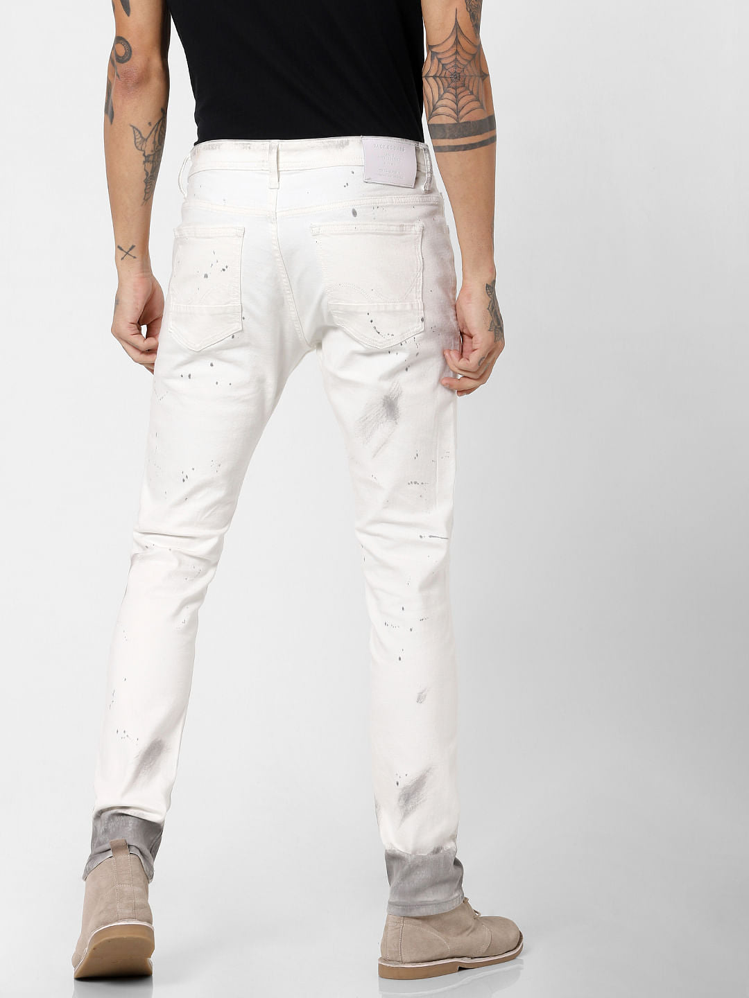 White Low Rise Sprayed Paint Detail Liam Skinny Jeans