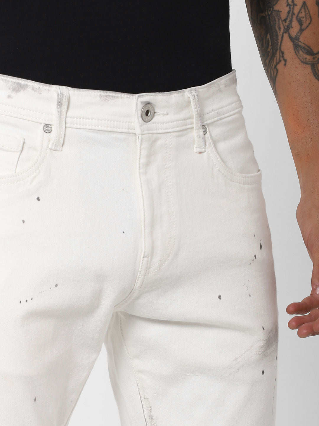 White Low Rise Sprayed Paint Detail Liam Skinny Jeans