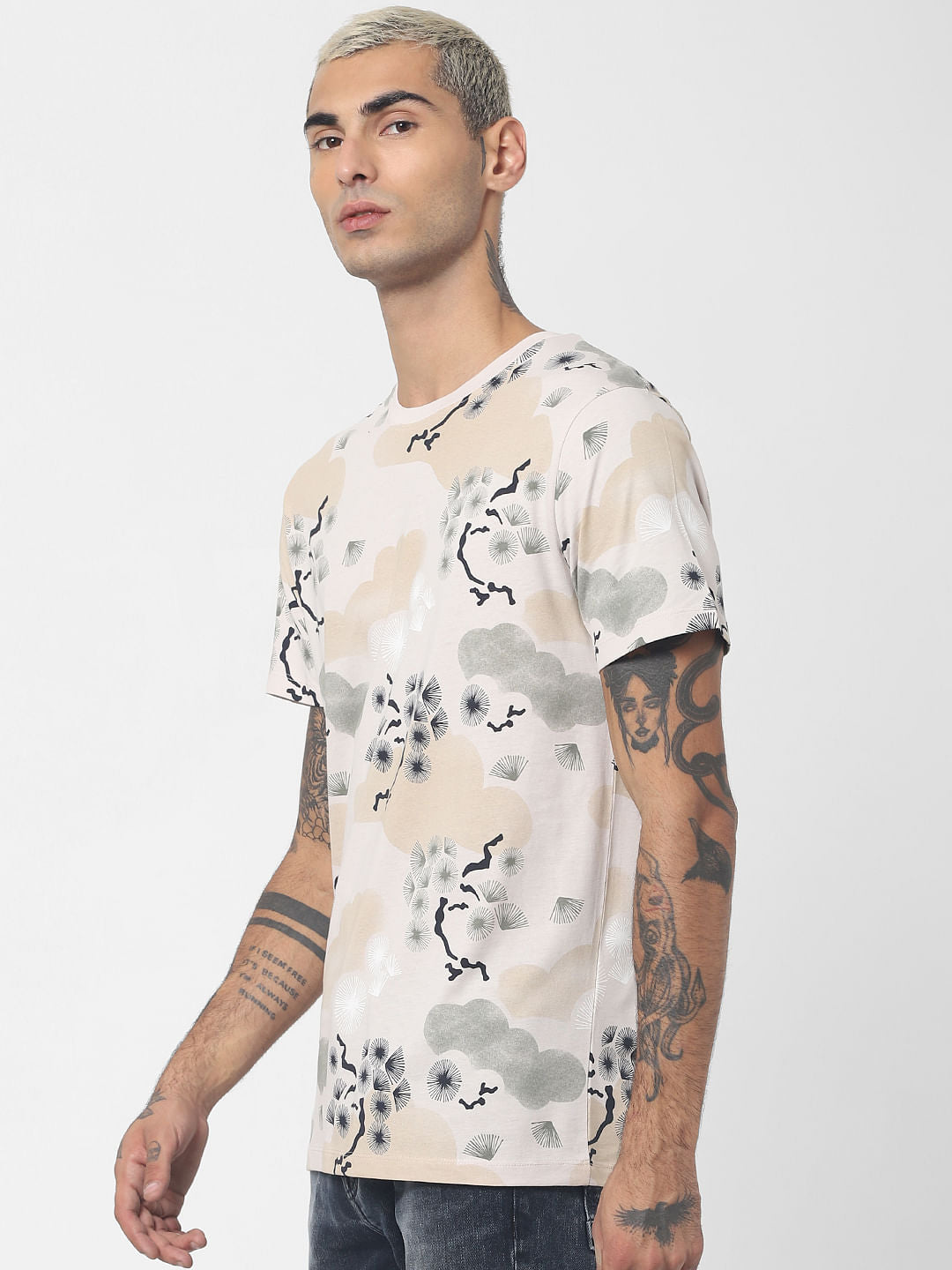 White Printed Crew Neck T-shirt
