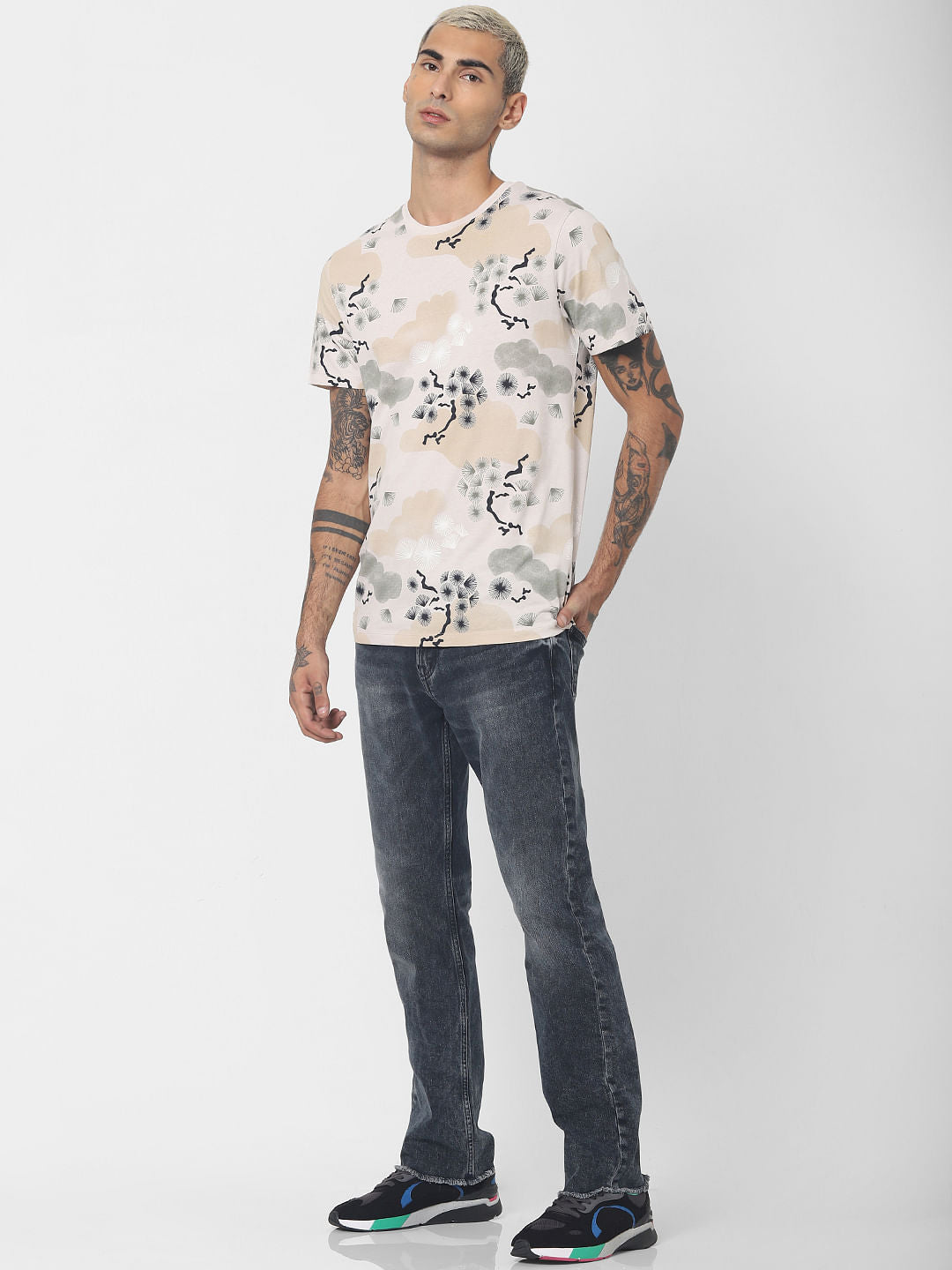 White Printed Crew Neck T-shirt
