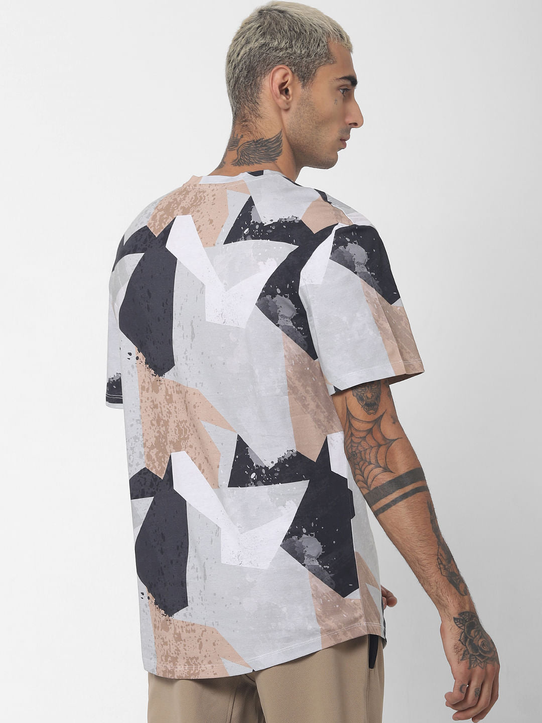 White Geometric Print Crew Neck T-shirt
