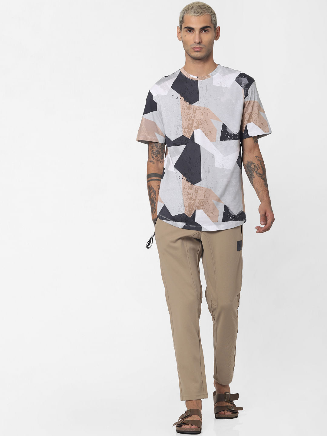White Geometric Print Crew Neck T-shirt