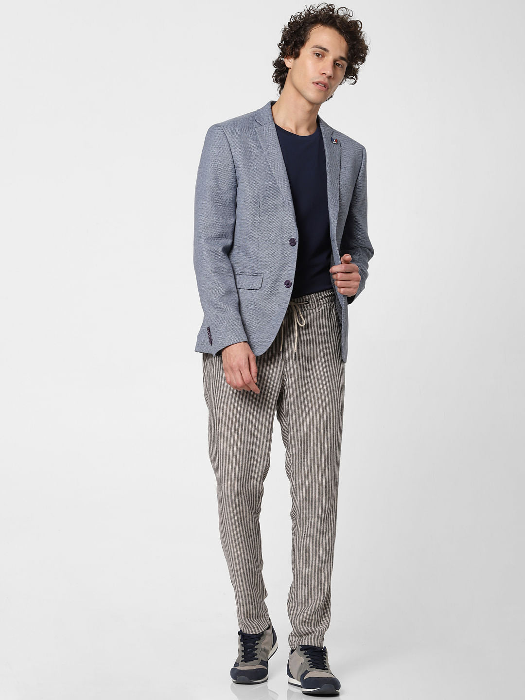 Blue Textured Linen Blazer