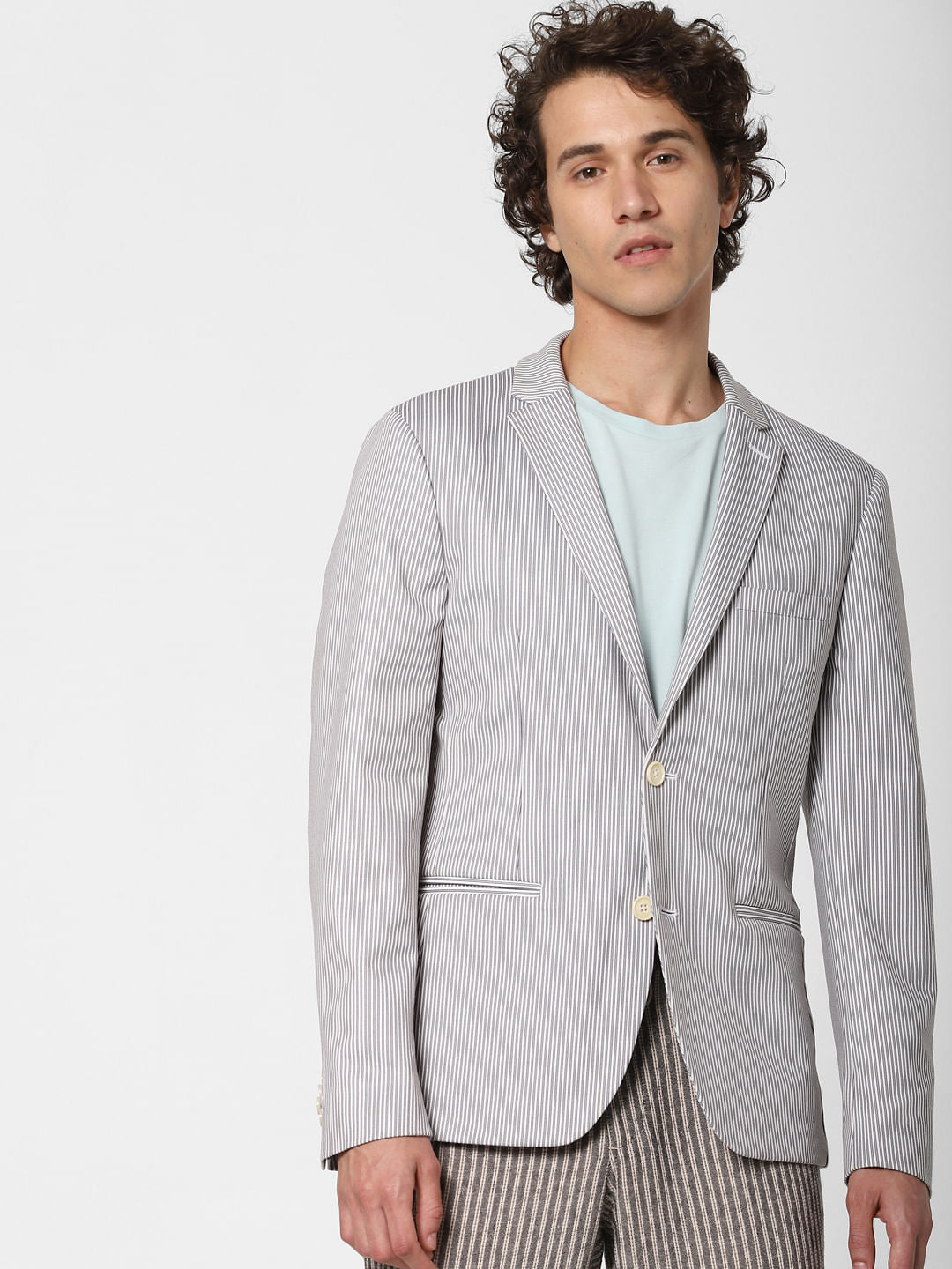 White Striped Linen Blazer