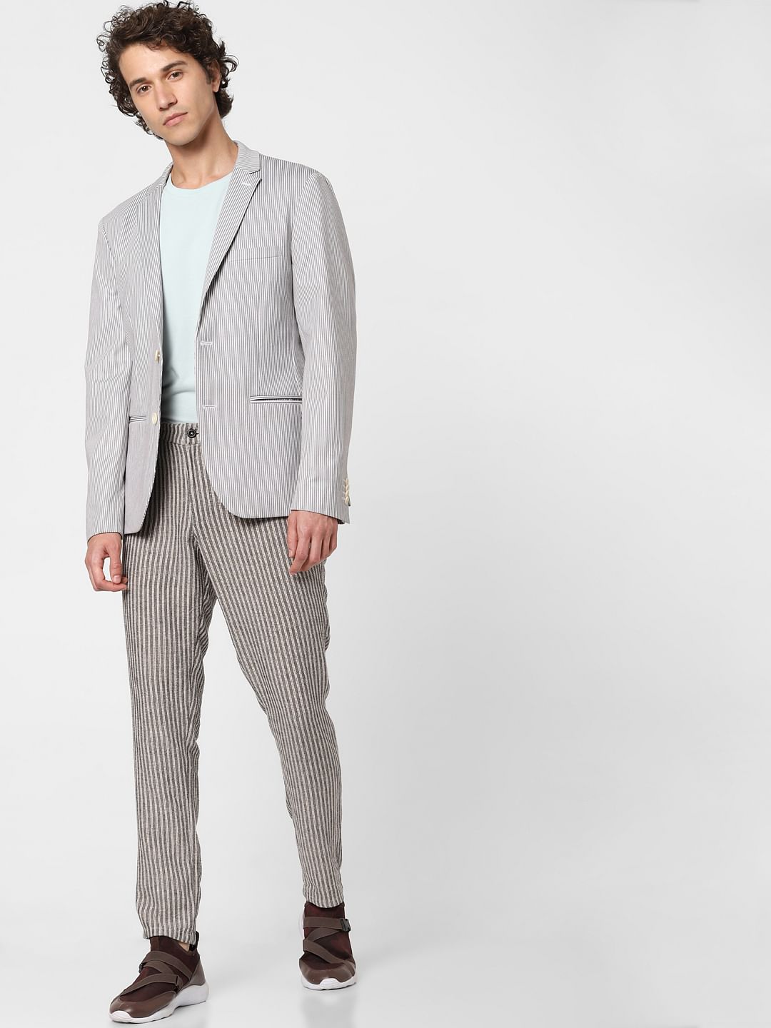 White Striped Linen Blazer