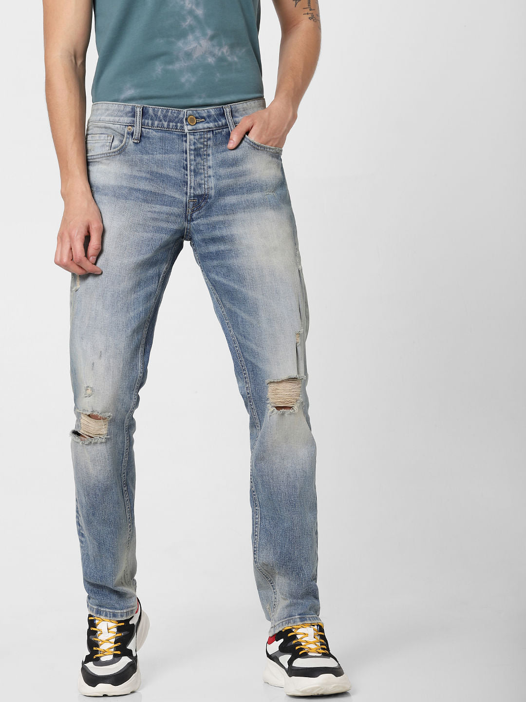 Blue Low Rise Ripped Tim Anti Fit Jeans