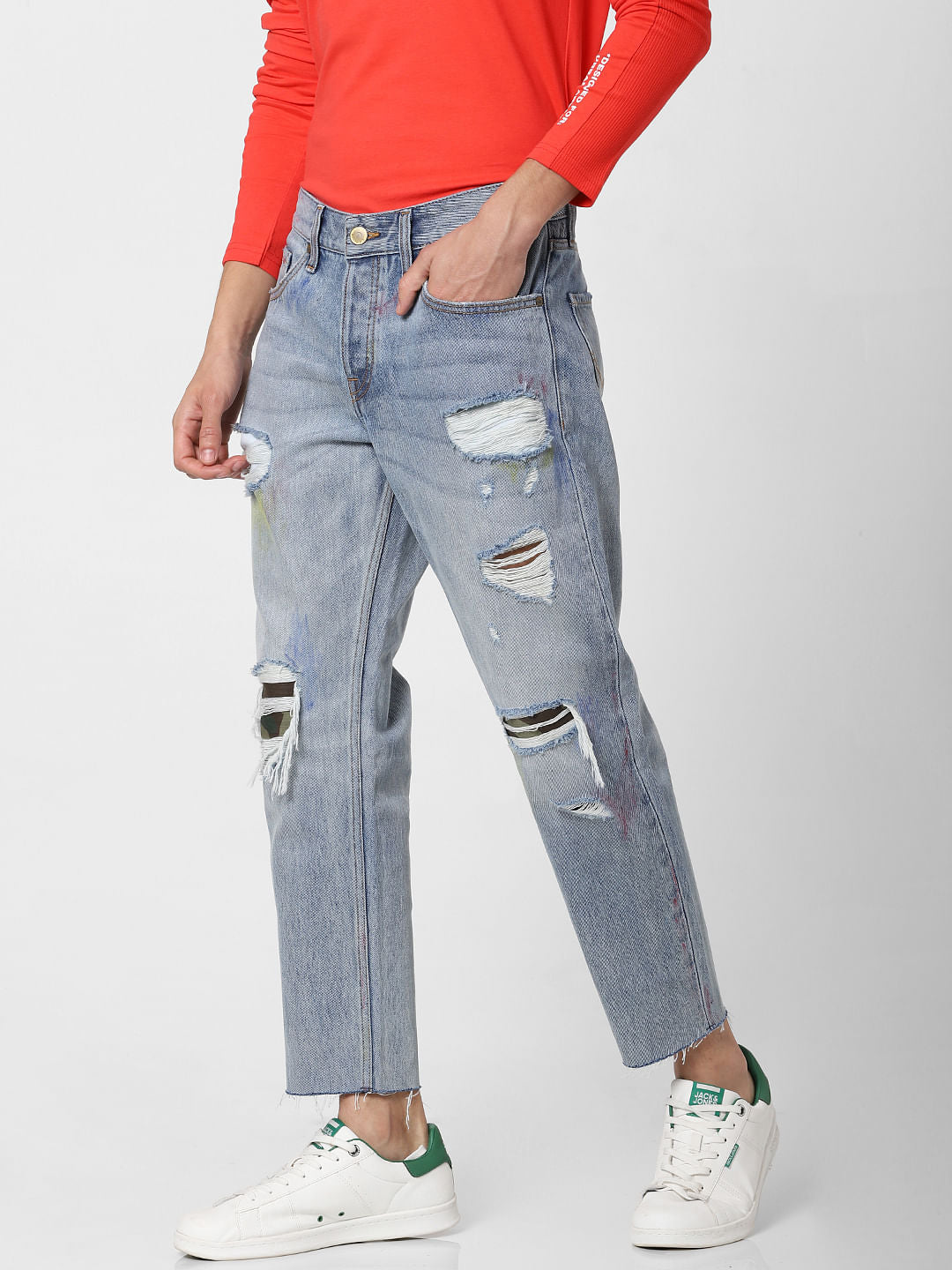 Light Blue Mid Rise Frank Anti Fit Ripped Jeans