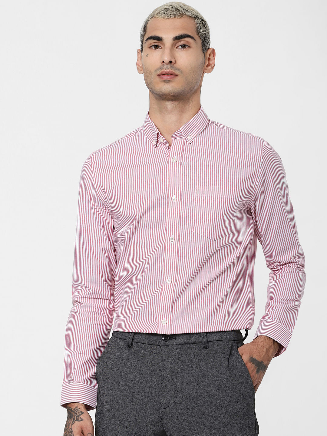 Red Striped Full Sleeves Shirt