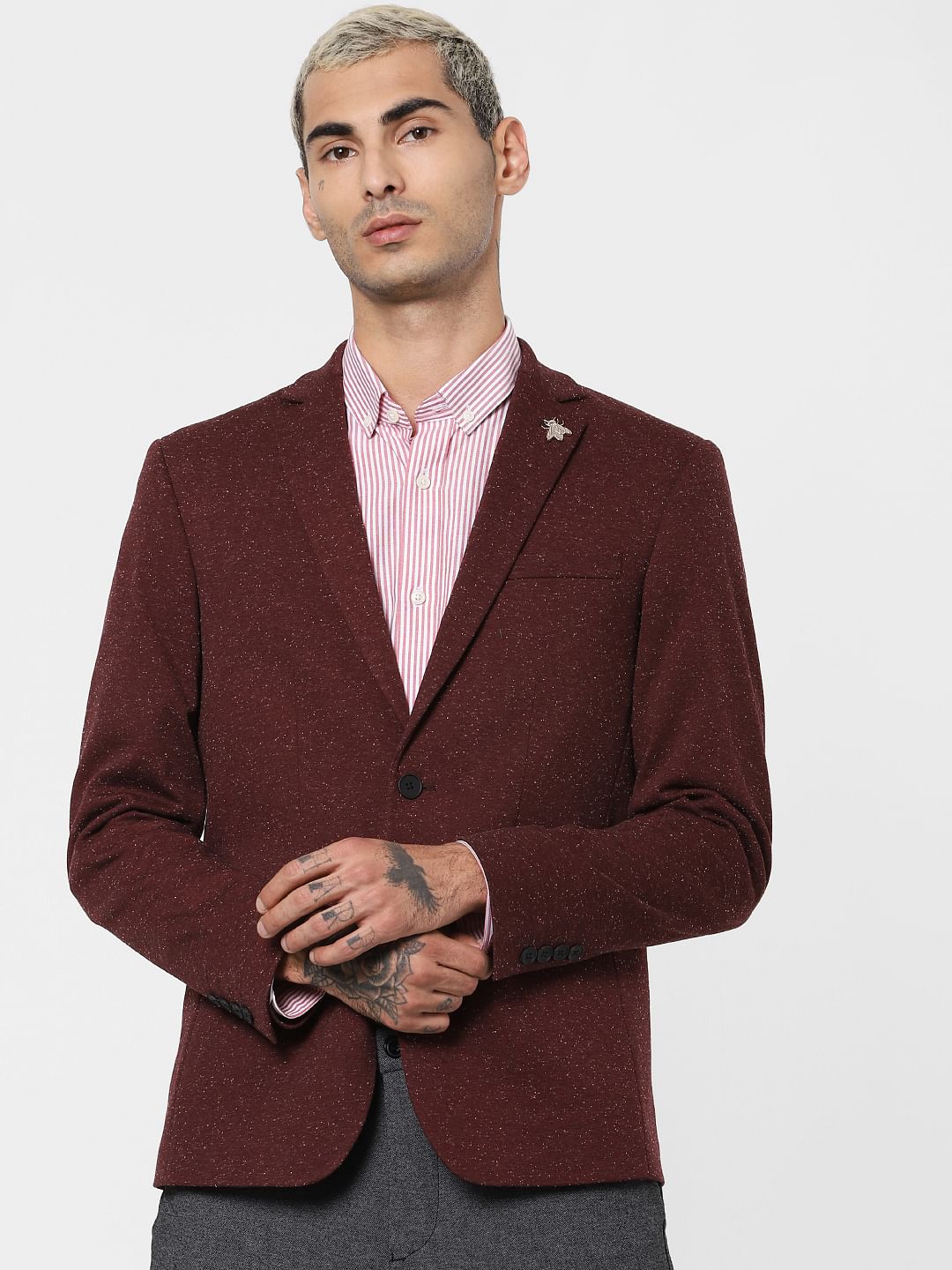 Burgundy Self-Design Blazer