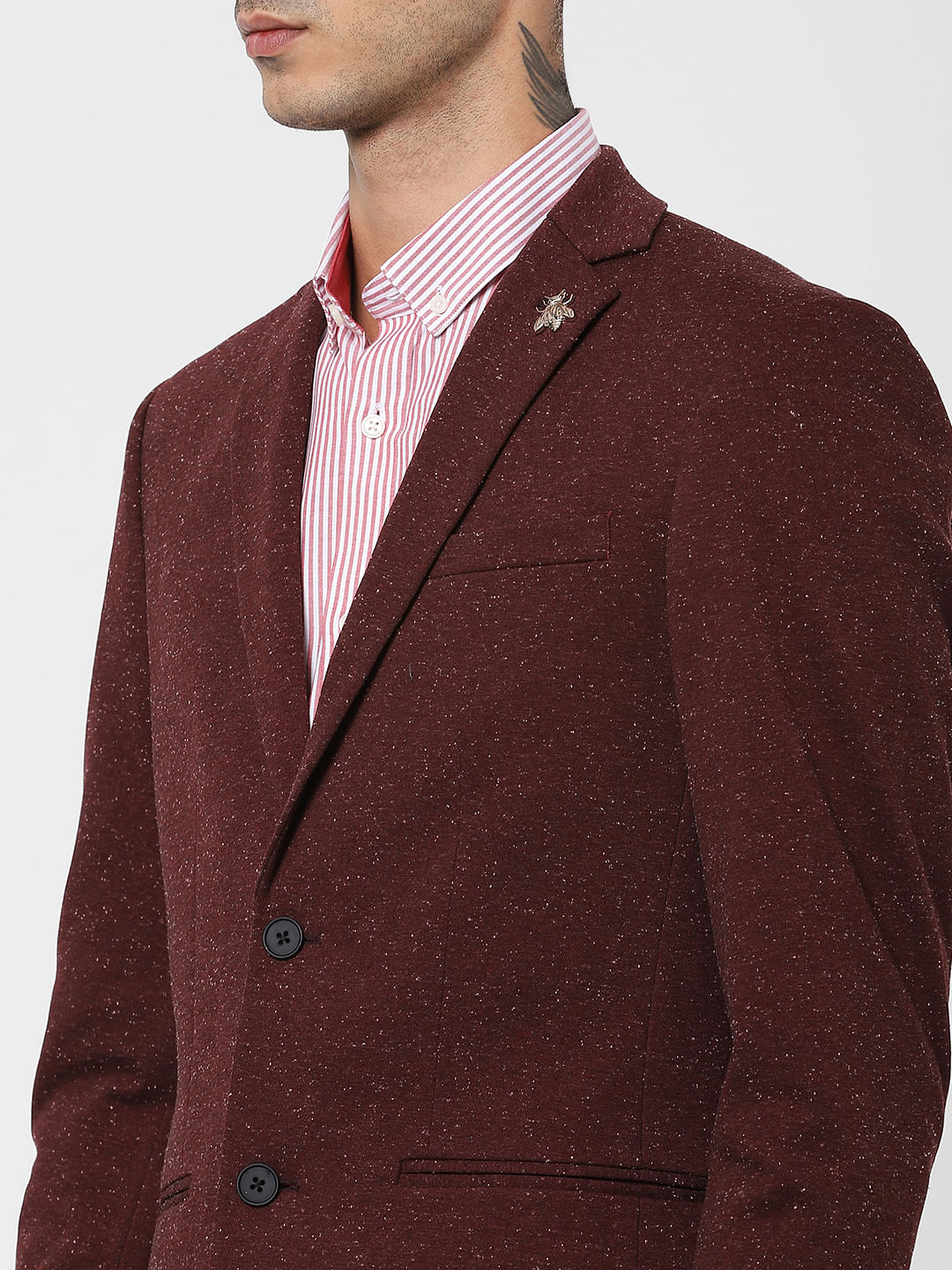 Burgundy Self-Design Blazer