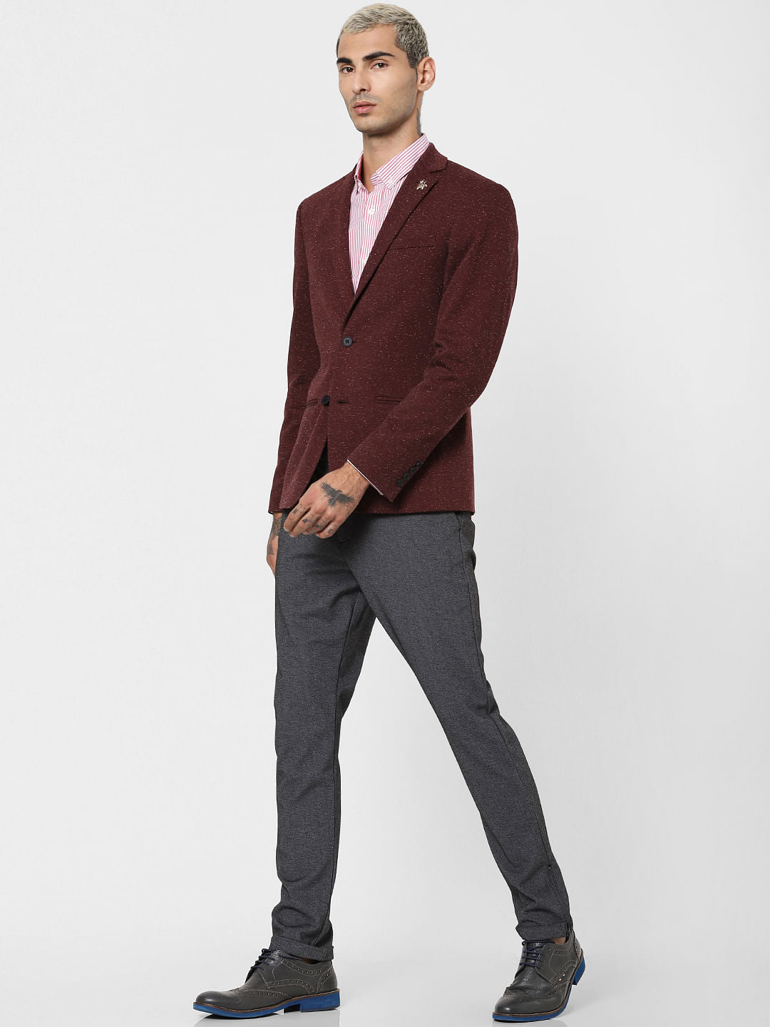 Burgundy Self-Design Blazer