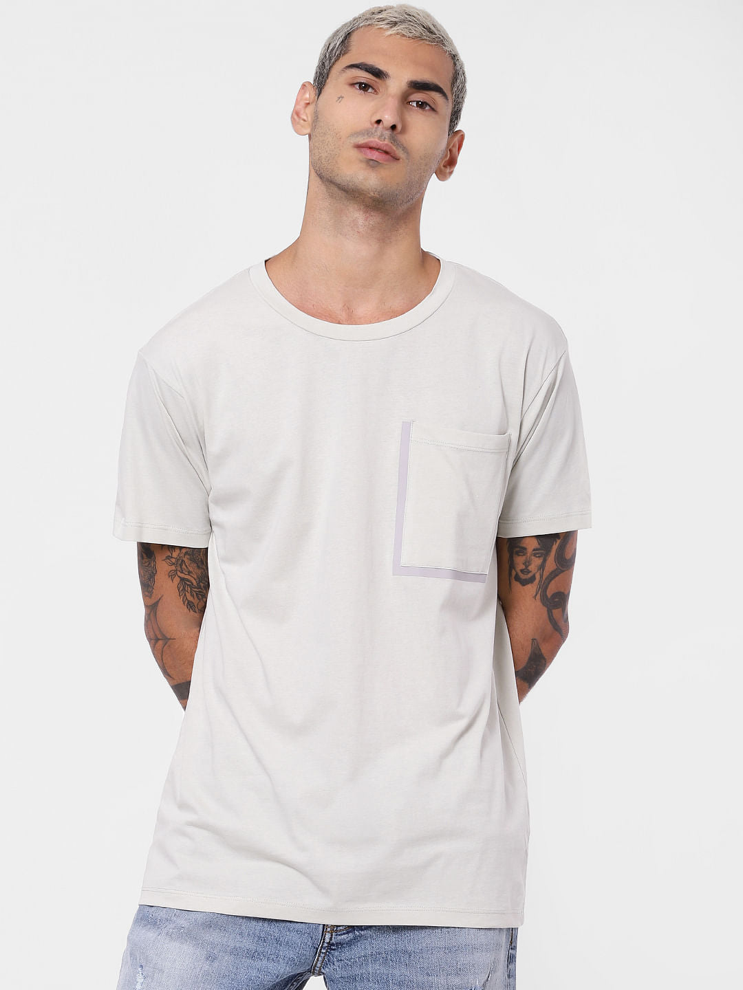 Grey Patch Pocket Crew Neck T-shirt