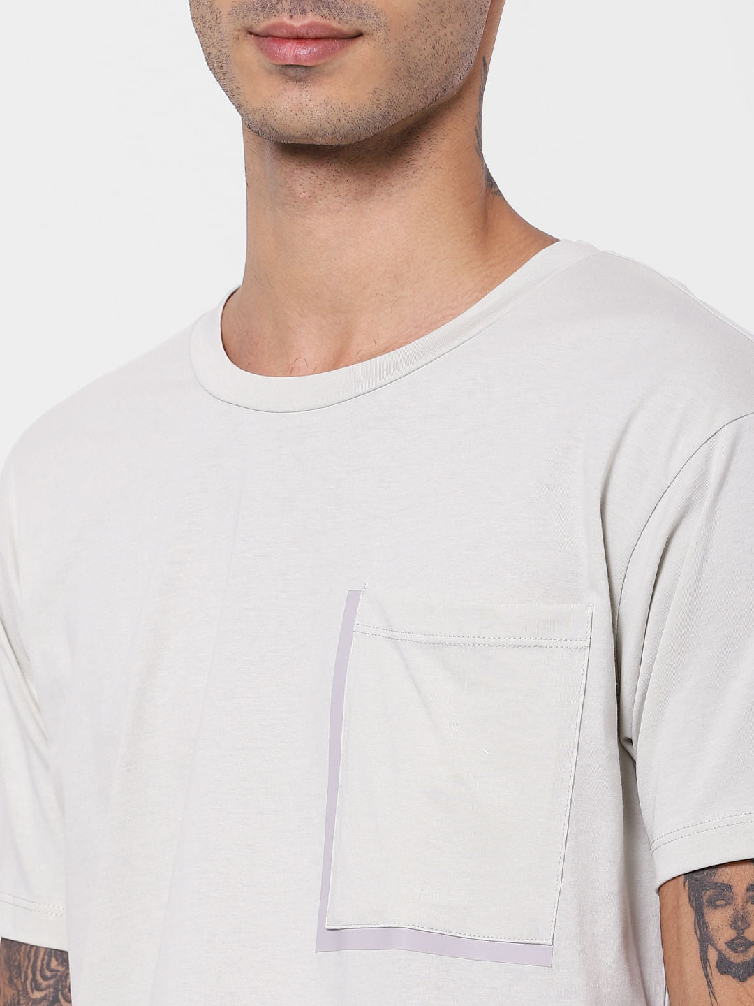 Grey Patch Pocket Crew Neck T-shirt