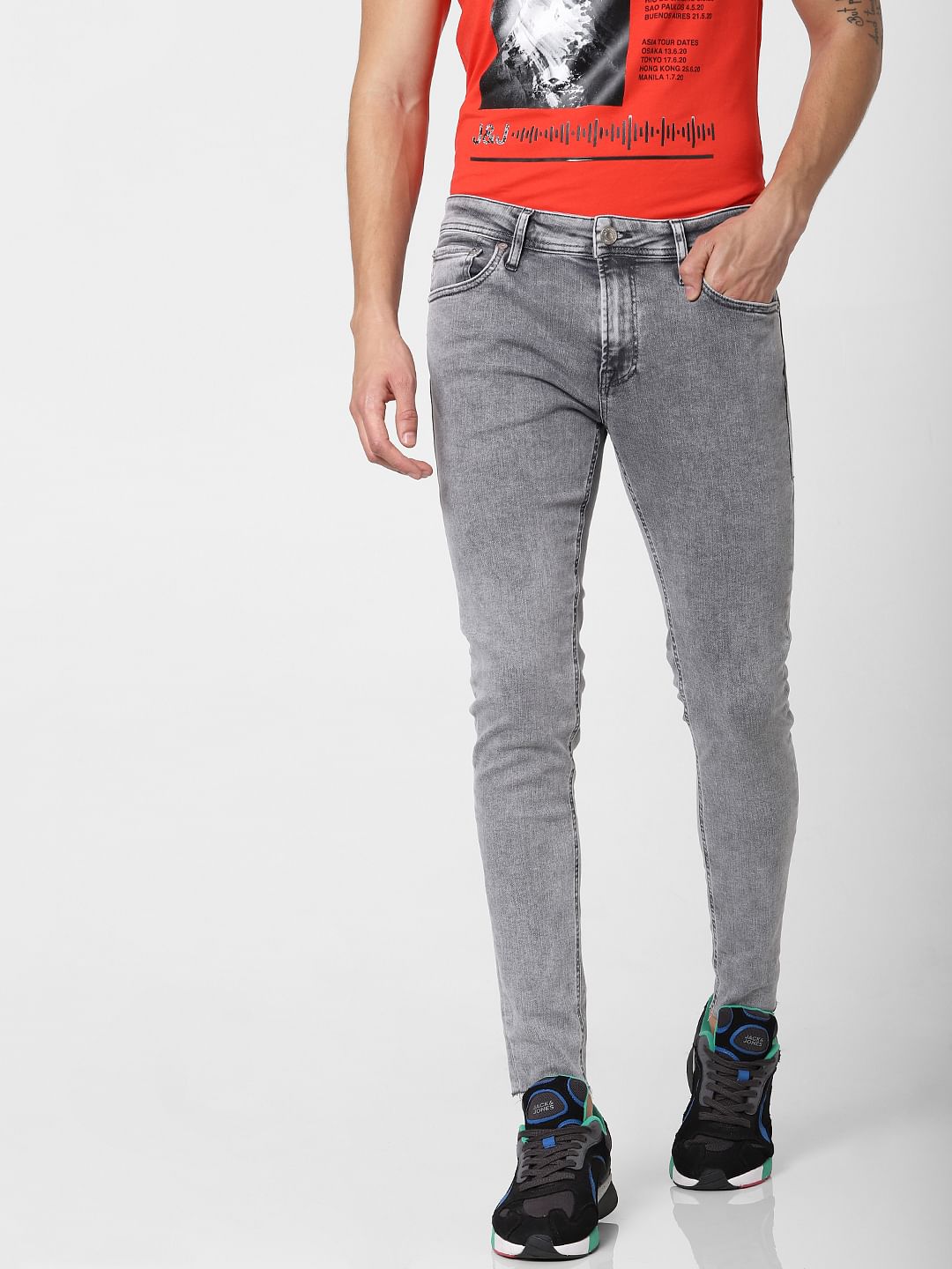 Grey Low Rise Washed Tom Super Skinny Jeans