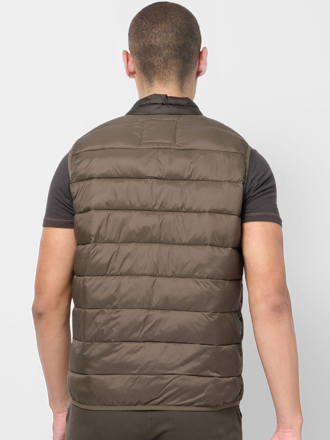 Green Colourblocked Zip-Up Puffer Jacket