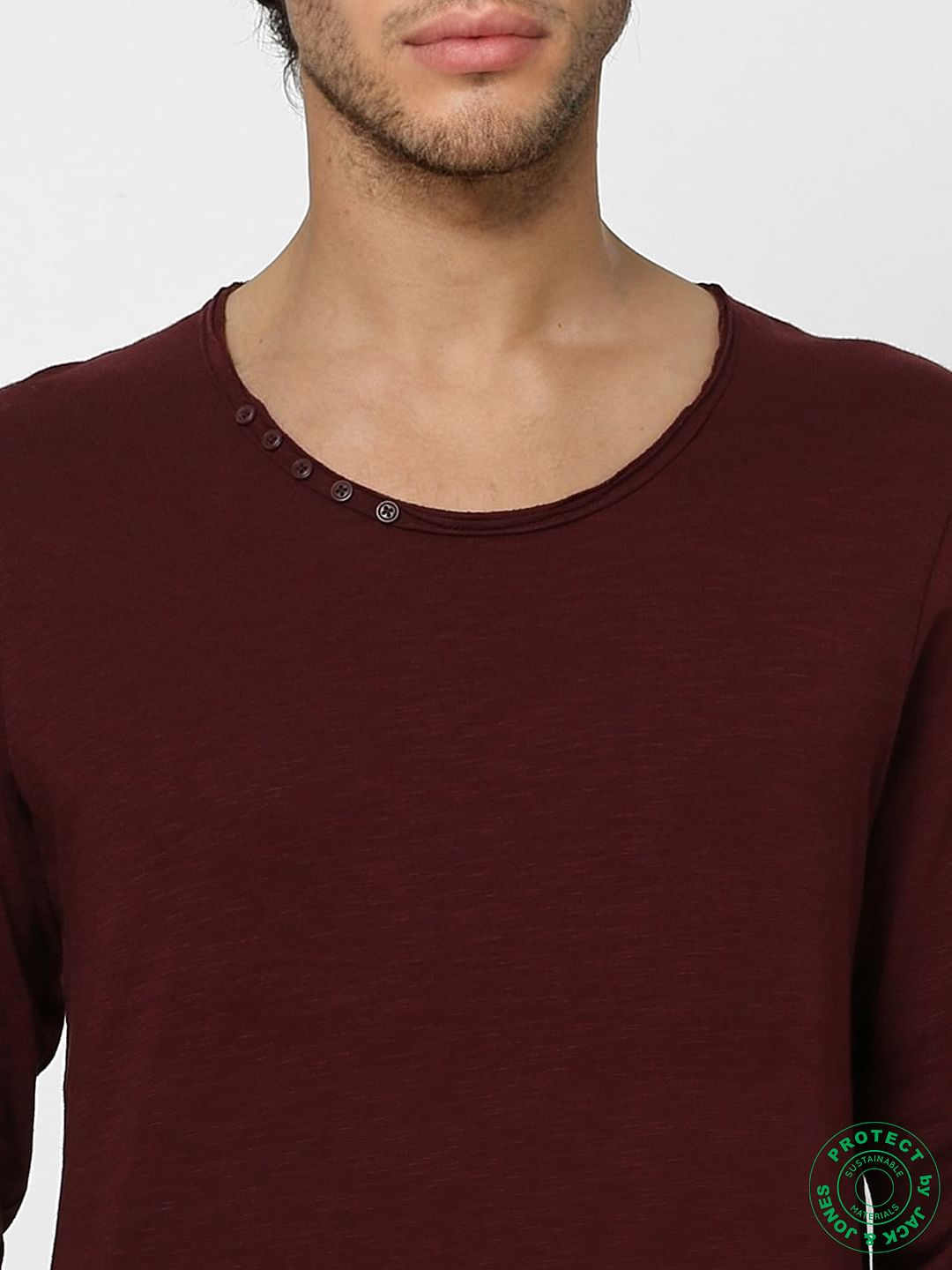 Burgundy Crew Neck Full Sleeves T-shirt