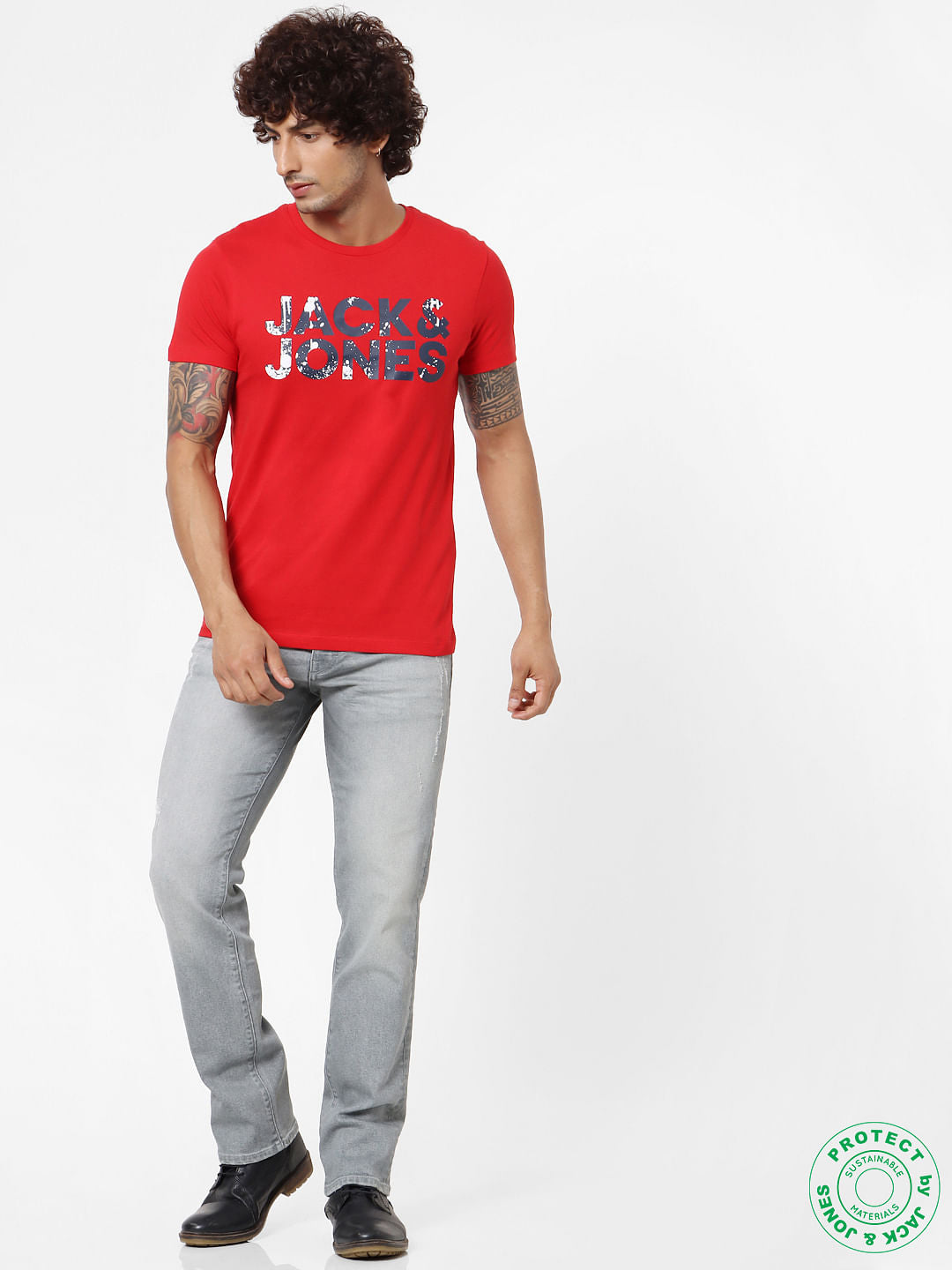 Red Logo Print Crew Neck T-shirt