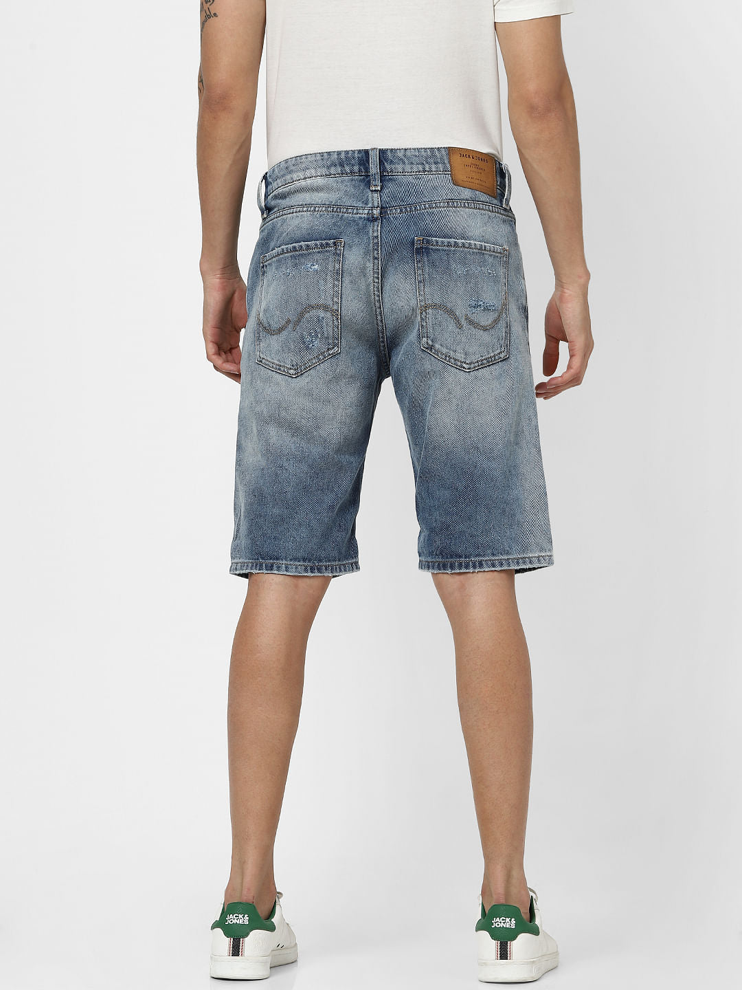 Blue Mid Rise Distressed Denim Shorts