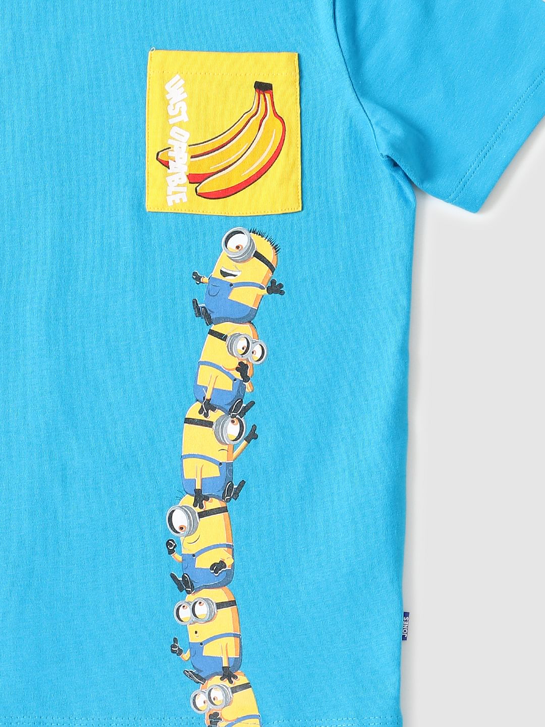 Boys X Minions Blue Graphic Print Crew Neck T-shirt