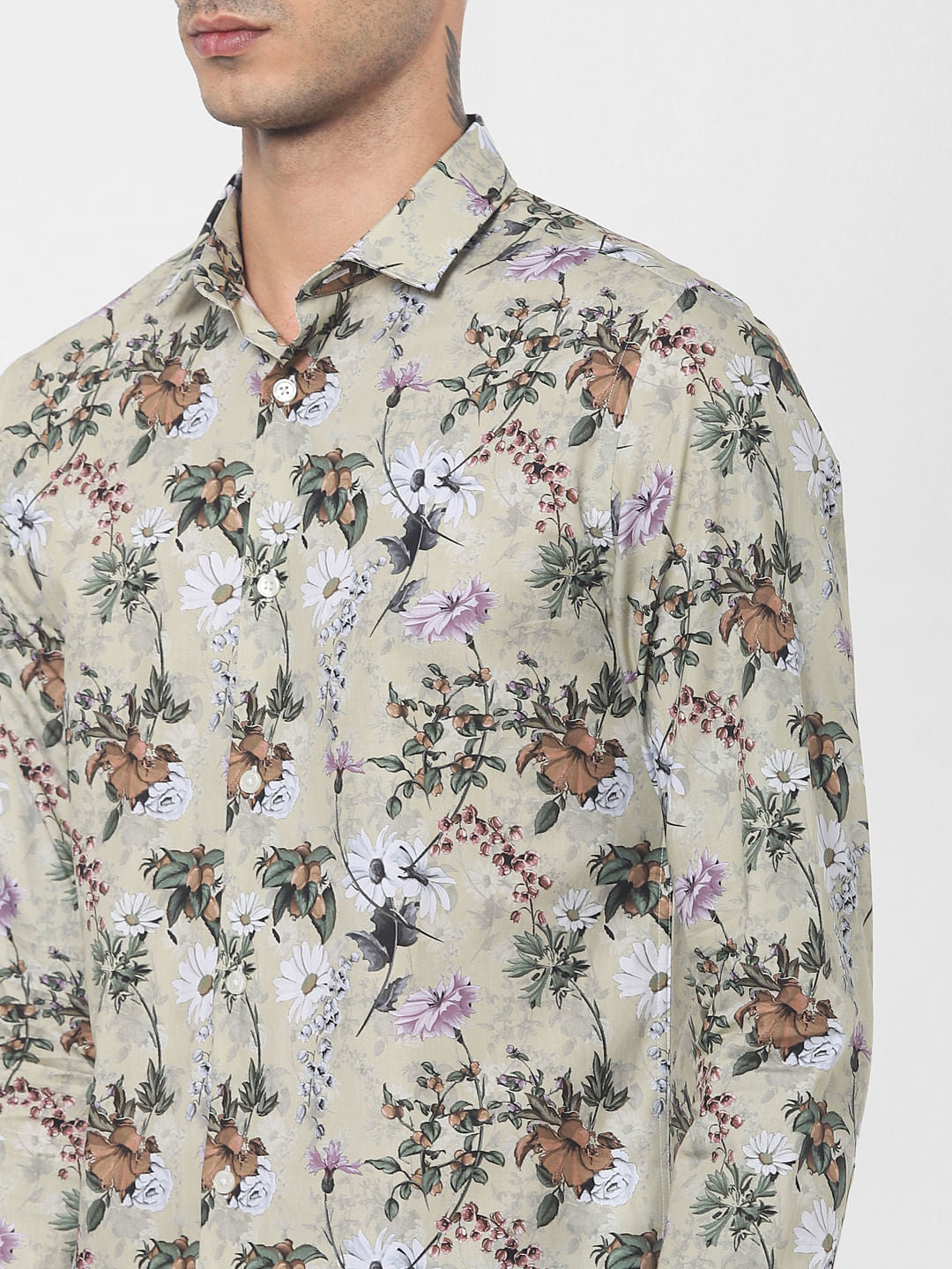 Green Floral Print Full Sleeves Shirt