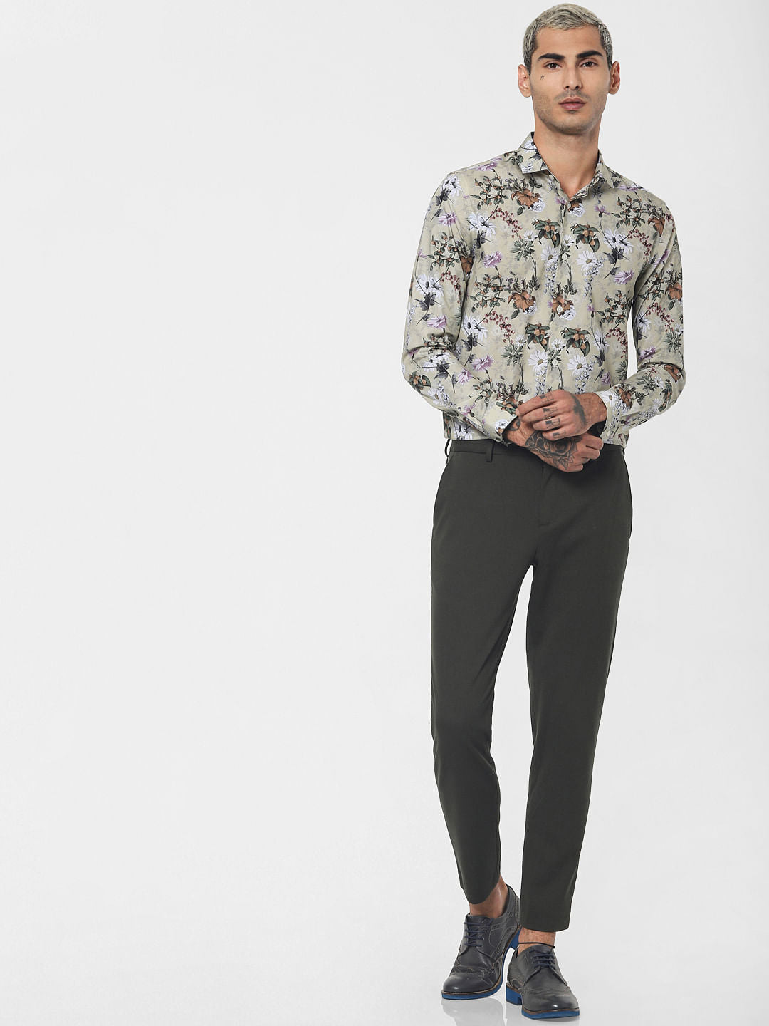 Green Floral Print Full Sleeves Shirt