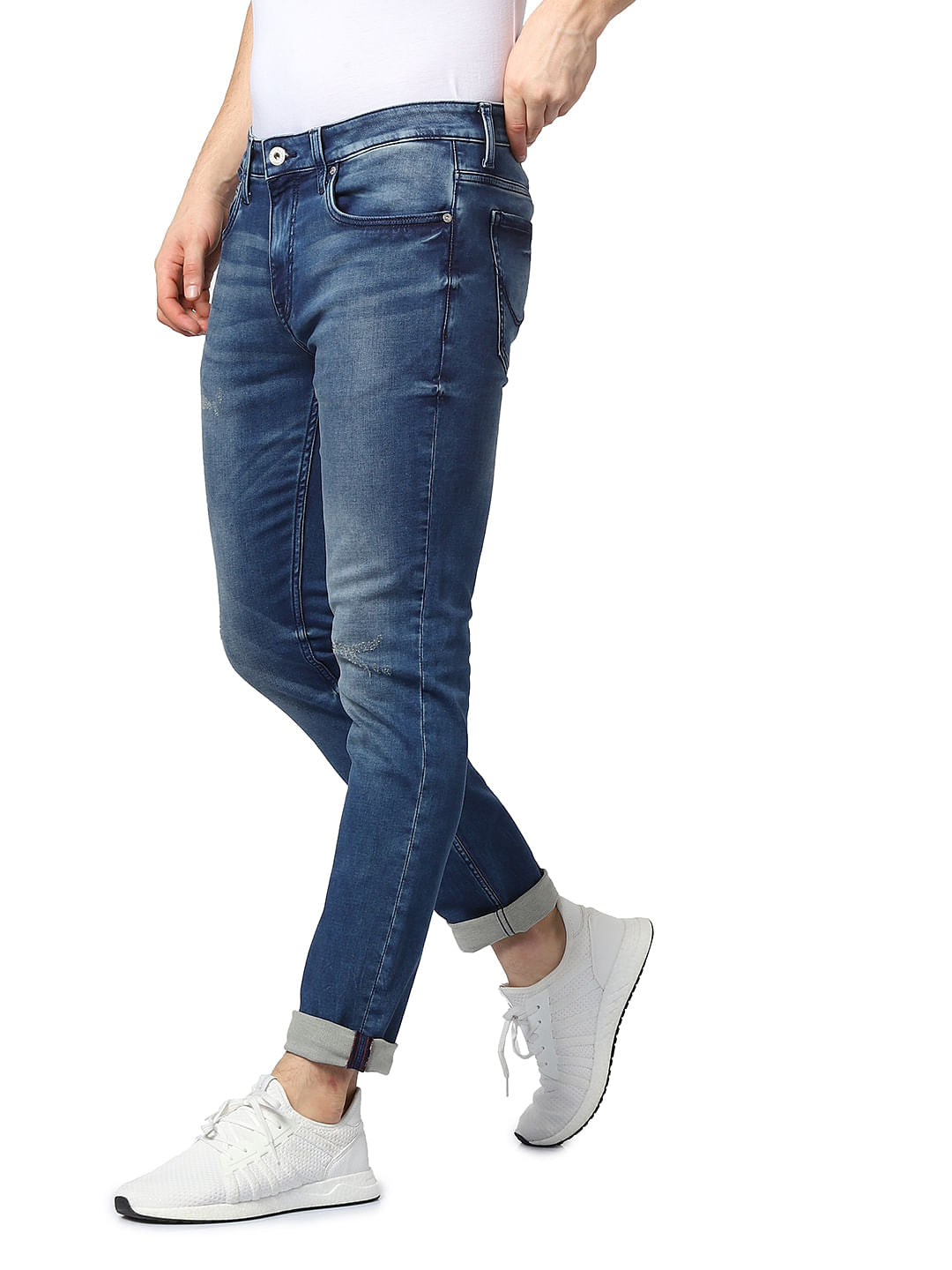Blue Mid Rise Glenn Distressed Slim Fit Jeans