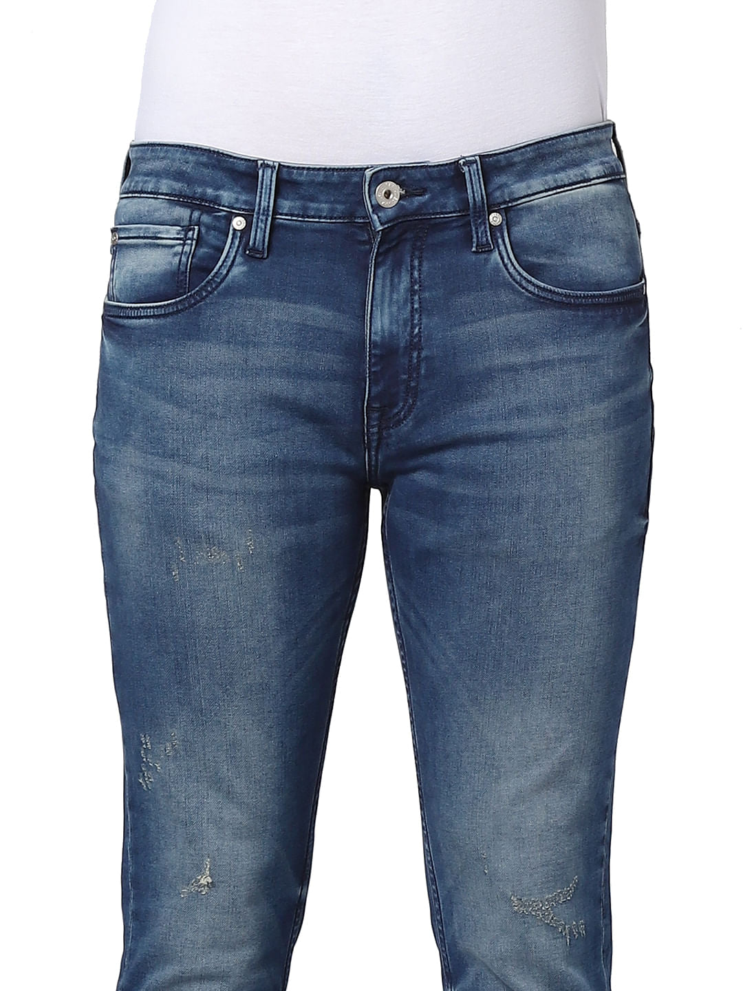 Blue Mid Rise Glenn Distressed Slim Fit Jeans