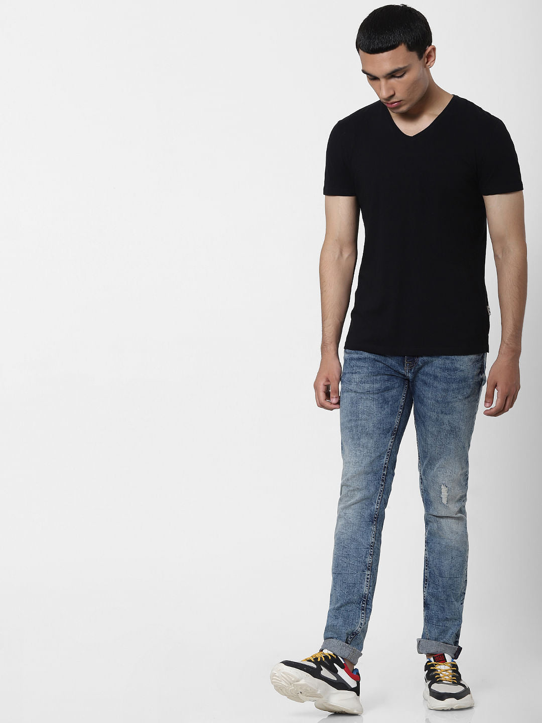 Blue Low Rise Glenn Distressed Slim Fit Jeans