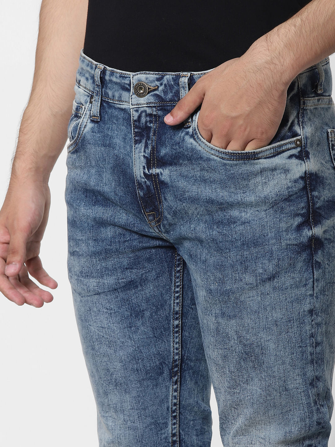 Blue Low Rise Glenn Distressed Slim Fit Jeans