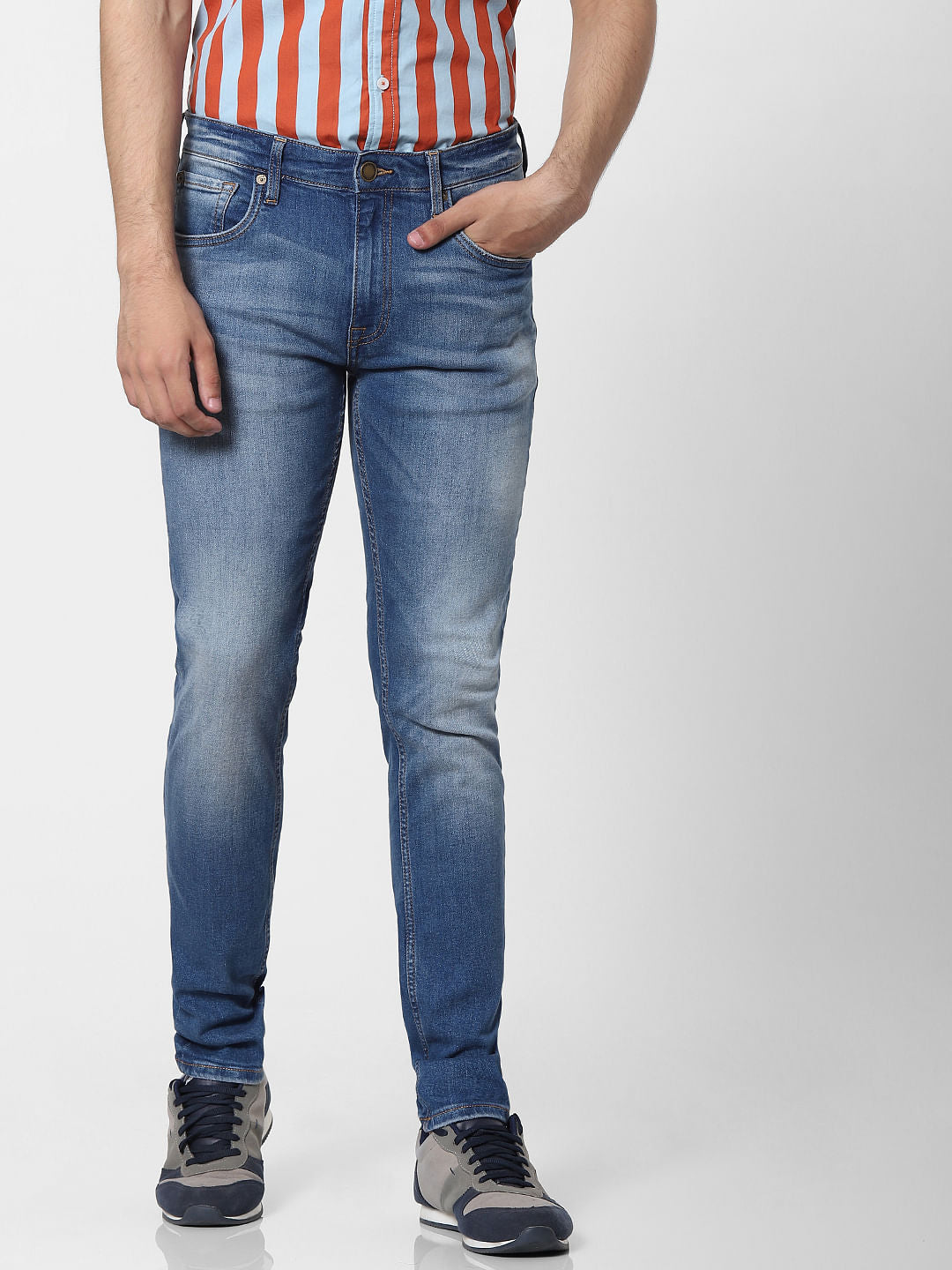 Blue Mid Rise Ben Washed Skinny Jeans