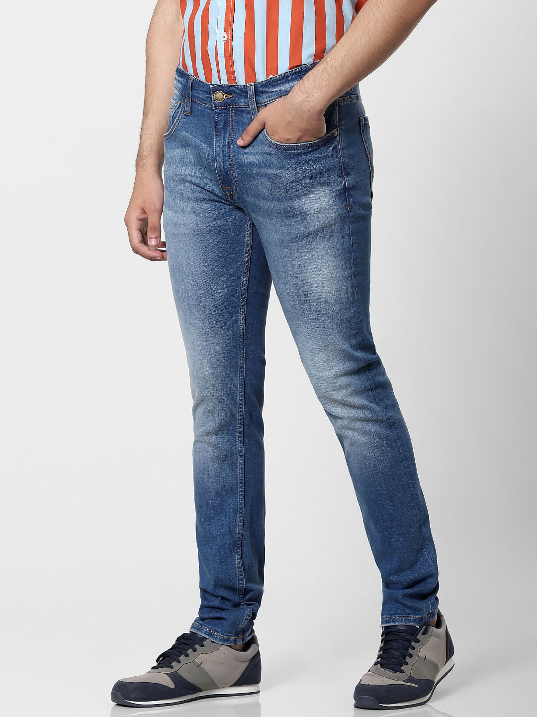 Blue Mid Rise Ben Washed Skinny Jeans