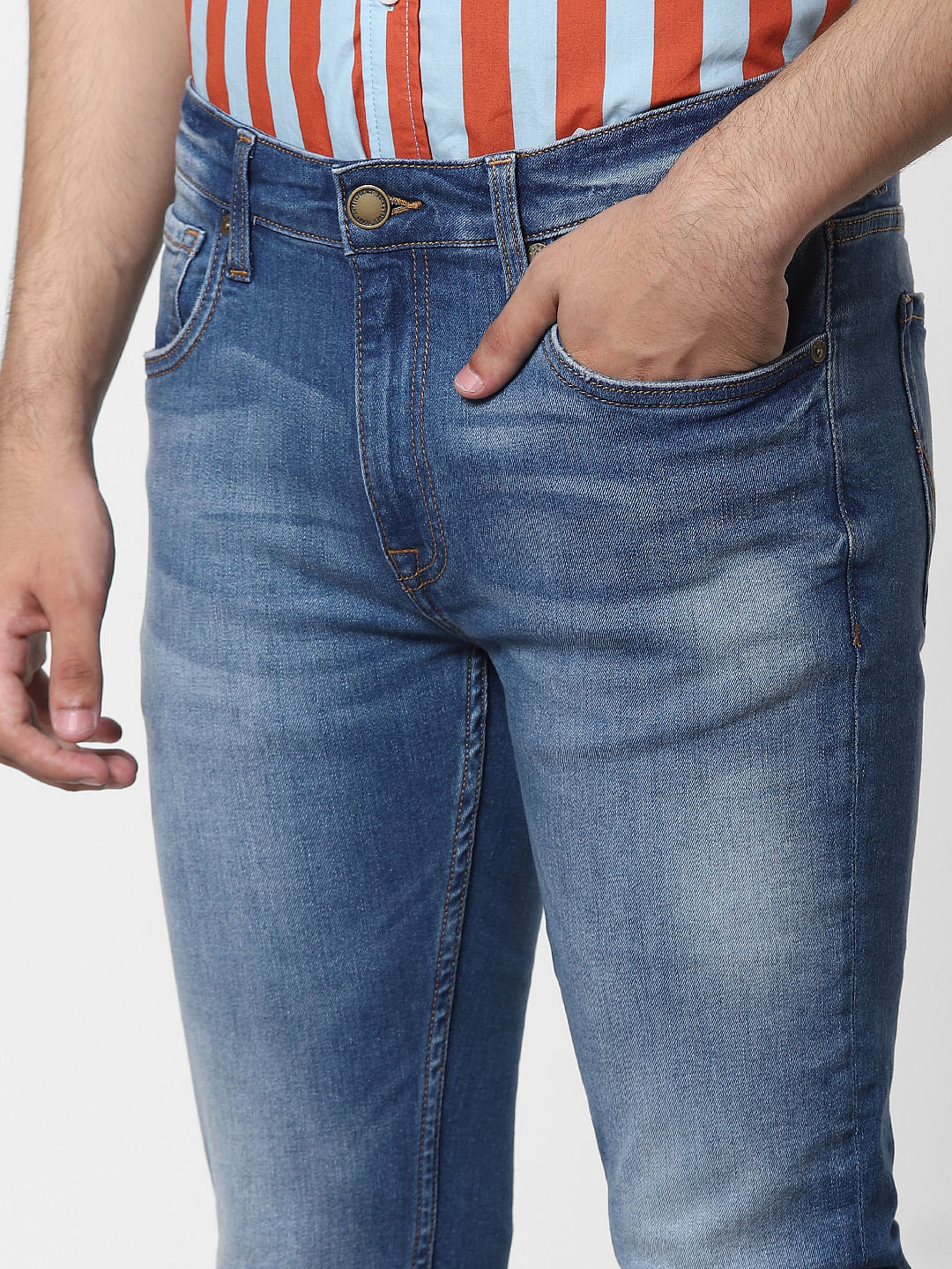 Blue Mid Rise Ben Washed Skinny Jeans