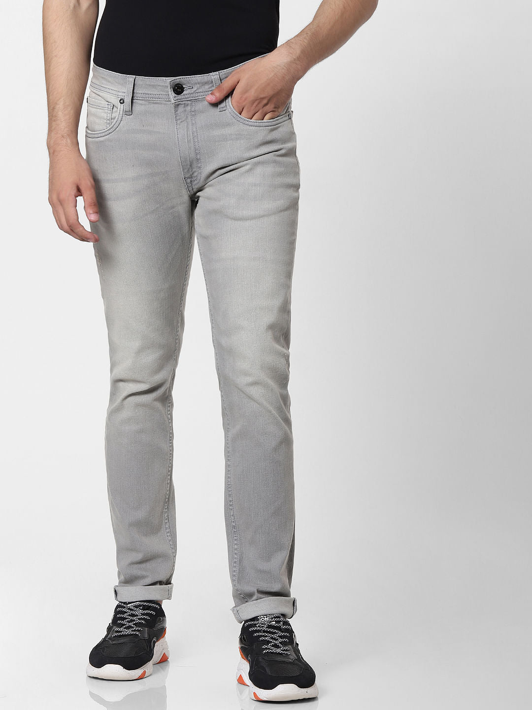 Grey Mid Rise Ben Skinny Fit Jeans